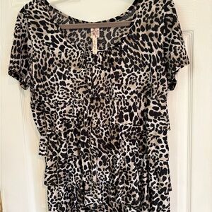 ANDREA Missy Black and Beige Leopard Print Ruffled Blouse